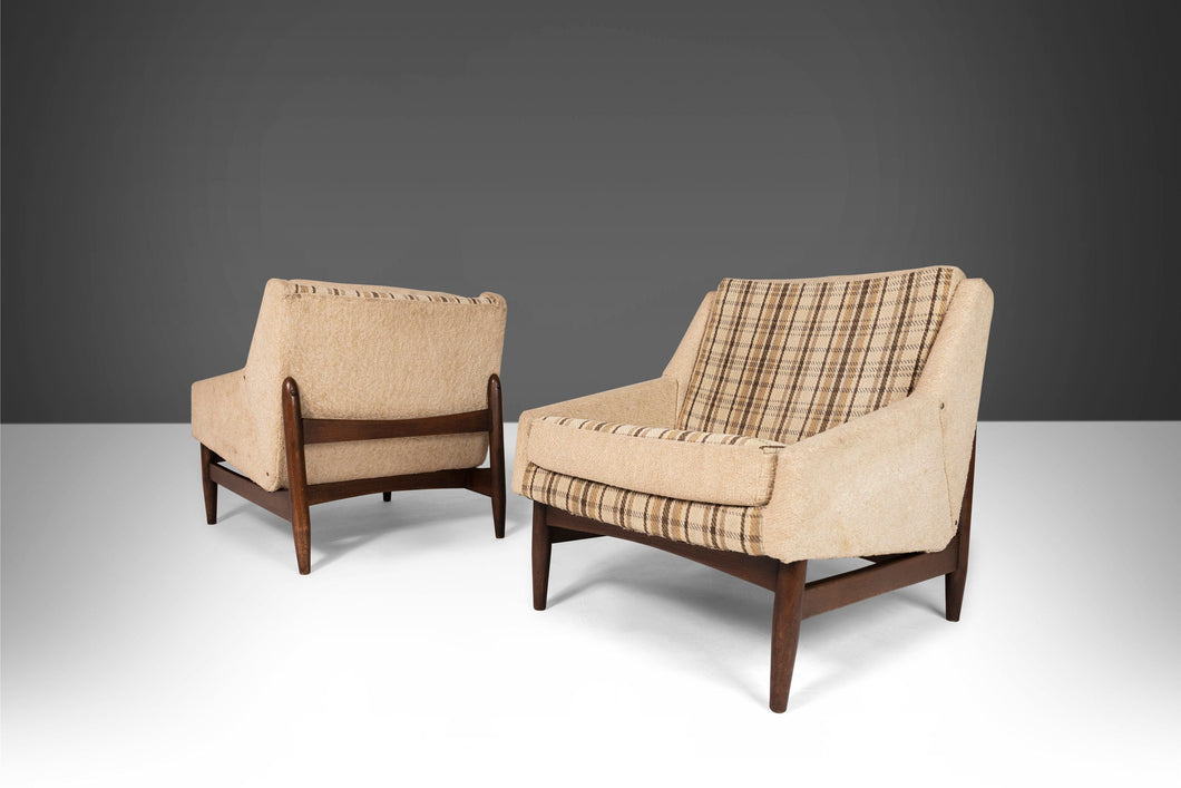 Stunning Set of Two (2) Danish Modern Floating Lounge Chairs Resting on Walnut Frames, 1960s-ABT Modern