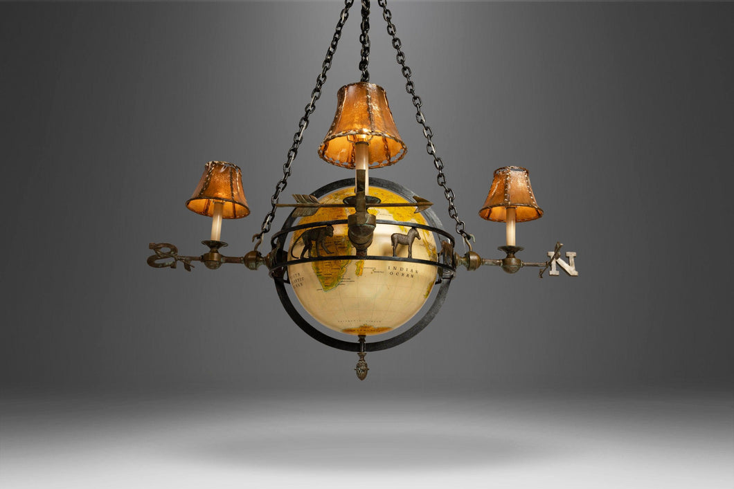 Substantial Brass Vintage Globe / Compass Chandelier by Maitland-Smith, c. 1980s-ABT Modern