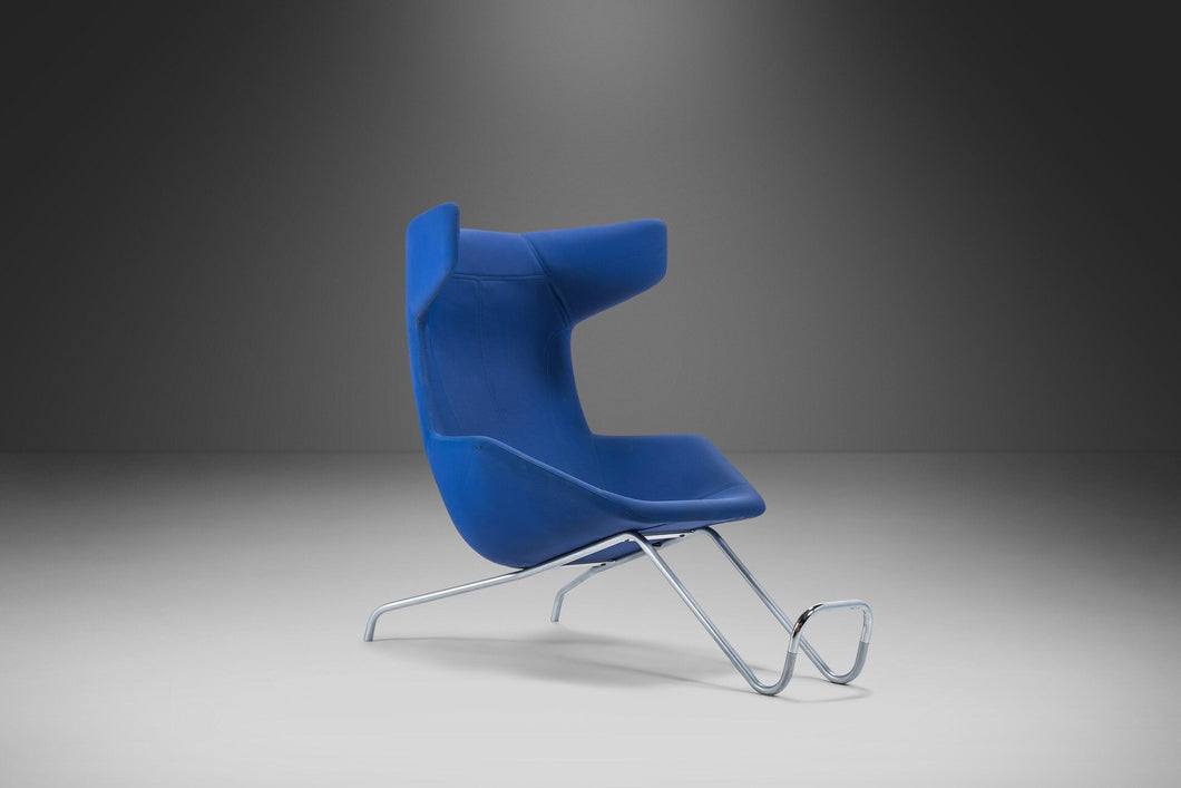Take a Line for a Walk Lounge Chair w/ Footrest in Blue Fabric by Alfredo Häberli for Moroso, Italy, c. 2000's-ABT Modern