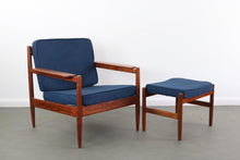 Load image into Gallery viewer, Teak Lounge Chair with Matching Ottoman attributed to Arne Vodder in Blue-ABT Modern
