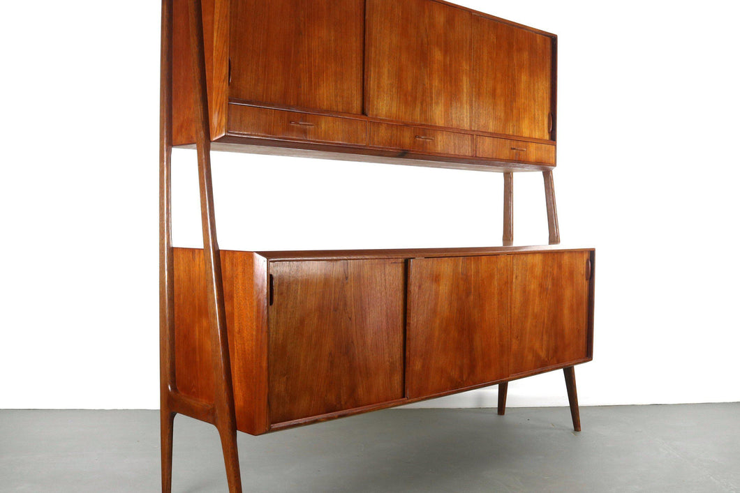 Two Tier Mid Century Modern Sideboard Credenza Hutch In Teak and Oak by Randers Mobelfabrik-ABT Modern