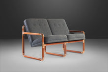 Load image into Gallery viewer, Unique Industrial Brass and Walnut Loveseat and Matching Chair w/ Gray Tweed Upholstery, USA, c. 1970&#39;s-ABT Modern
