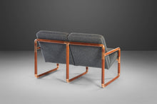 Load image into Gallery viewer, Unique Industrial Brass and Walnut Loveseat w/ Gray Tweed Upholstery, USA, c. 1970&#39;s-ABT Modern
