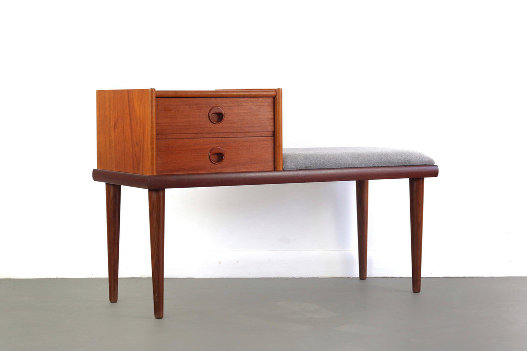 Vintage Danish Mid-Century Modern Teak and Rosewood Telephone Bench / Entry Way Console-ABT Modern