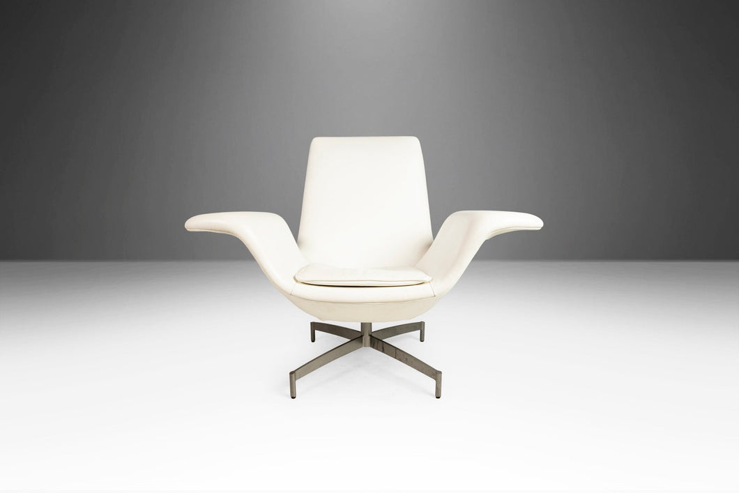 Vintage Dialogue Wing Lounge Chair by HBF in White Leather, c. 1990's-ABT Modern