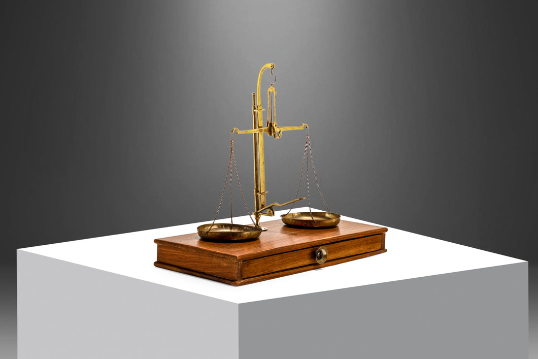 Vintage Table Top Apothecary Scale in Walnut & Brass, c. 1940's-ABT Modern