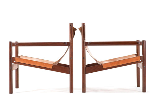 Weekly Rental (Galeria Nara Roesler) - Michel Arnoult Roxinho Sling Lounge Chairs in Leather and Rosewood for Mobilia Contemporanea, Brazil-ABT Modern