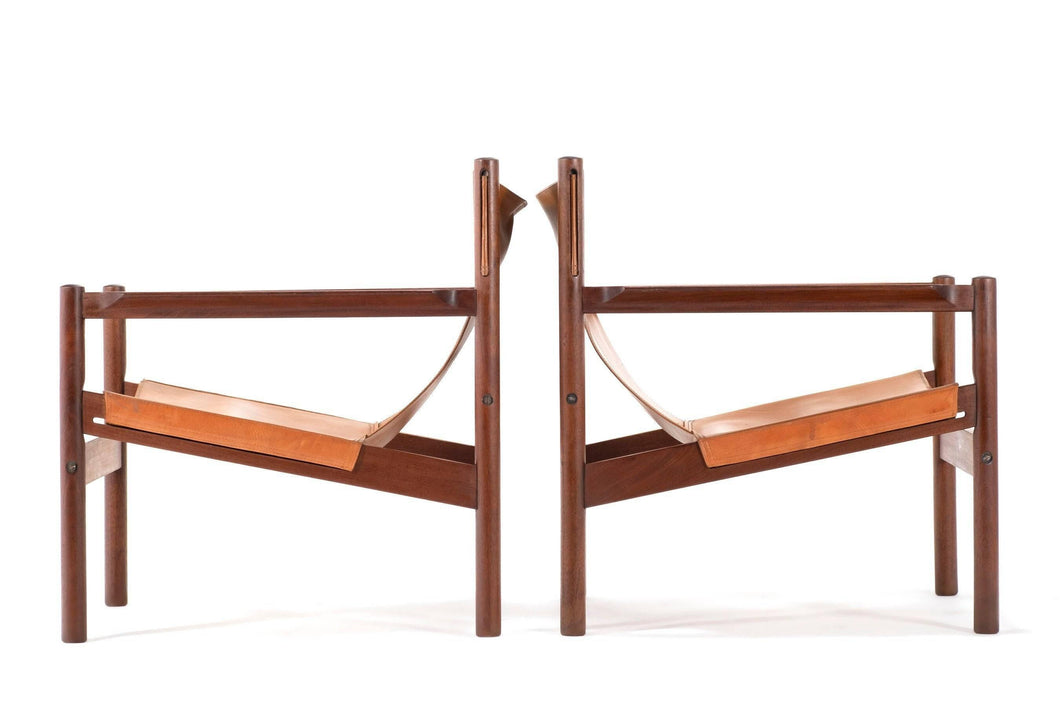 Weekly Rental (Galeria Nara Roesler) - Michel Arnoult Roxinho Sling Lounge Chairs in Leather and Rosewood for Mobilia Contemporanea, Brazil-ABT Modern