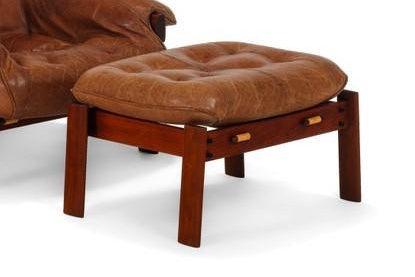 Weekly Rental (Galeria Nara Roesler) - Ottoman in Distressed Leather and Patina'd Rosewood by Percival Lafer-ABT Modern