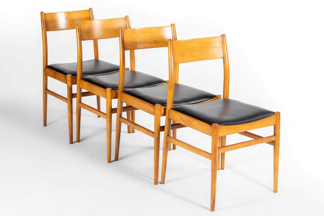 Weekly Rental (Louis Stern Fine Arts) - Set of 4 Mid Century Danish Modern Contoured Honey Oak Dining Chairs-ABT Modern