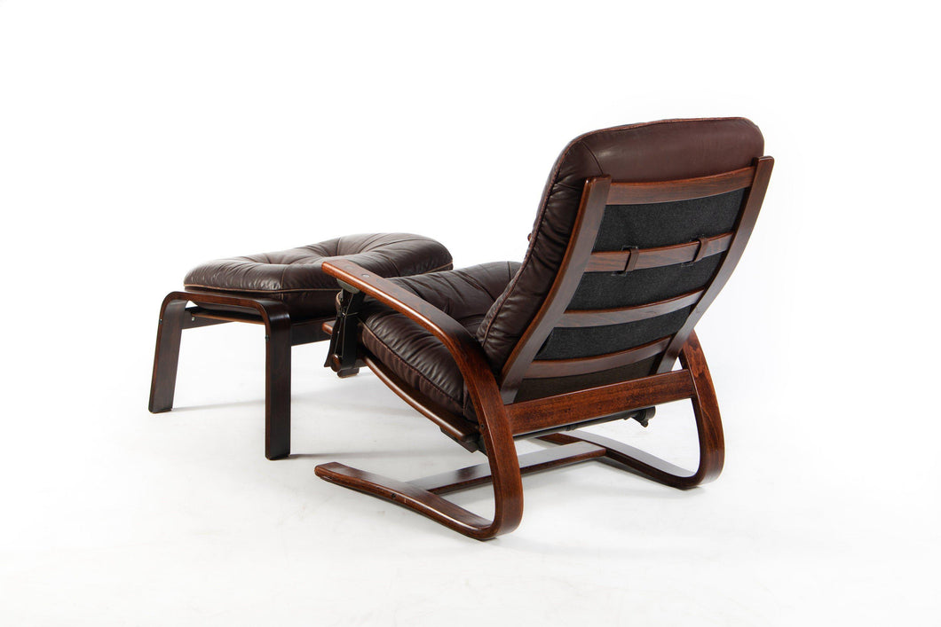 Westnofa Bentwood Lounge Chair in Distressed Leather and Rosewood With Complimentary Ottoman-ABT Modern